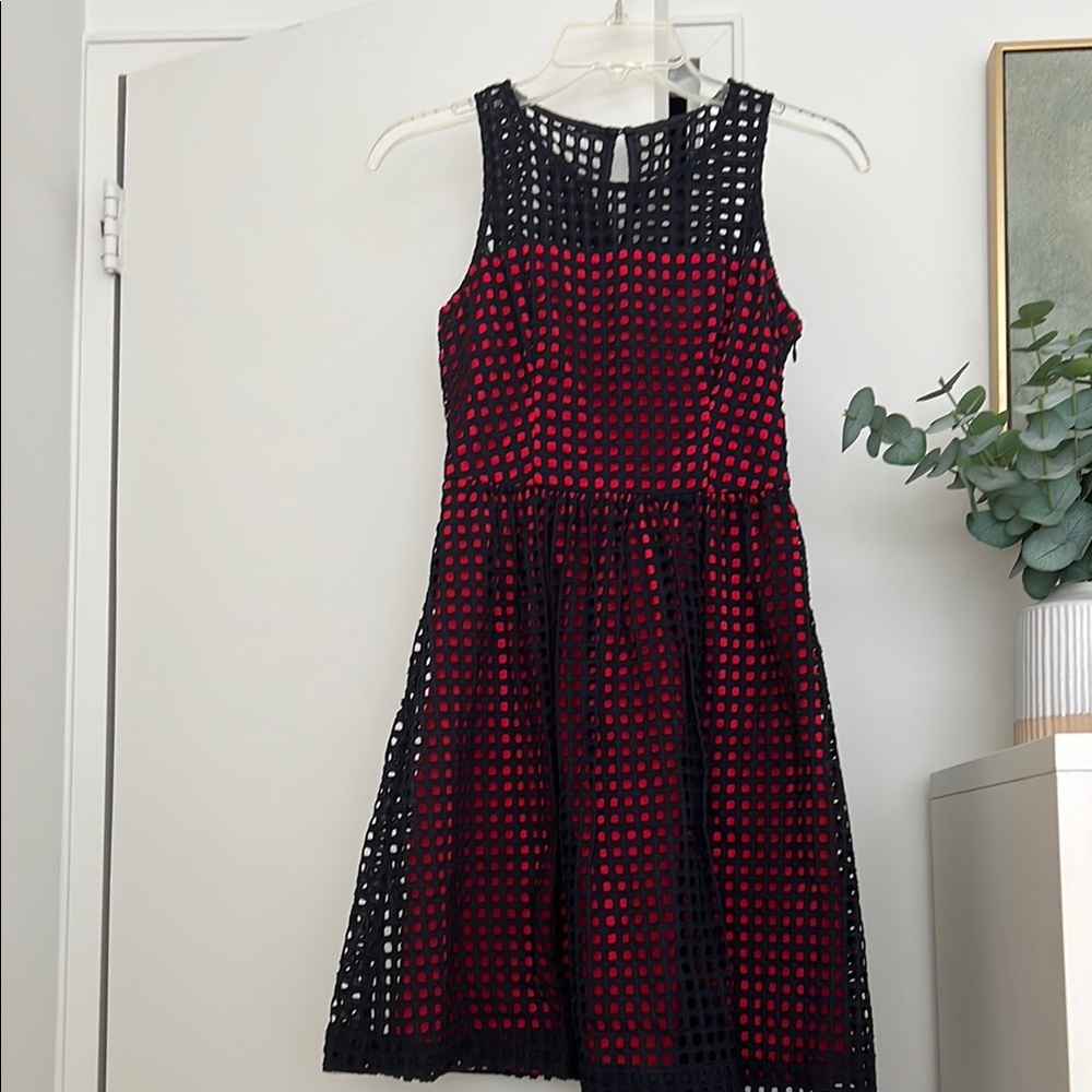 XXS Red and Navy Eyelet Banana Republic Mini Dress